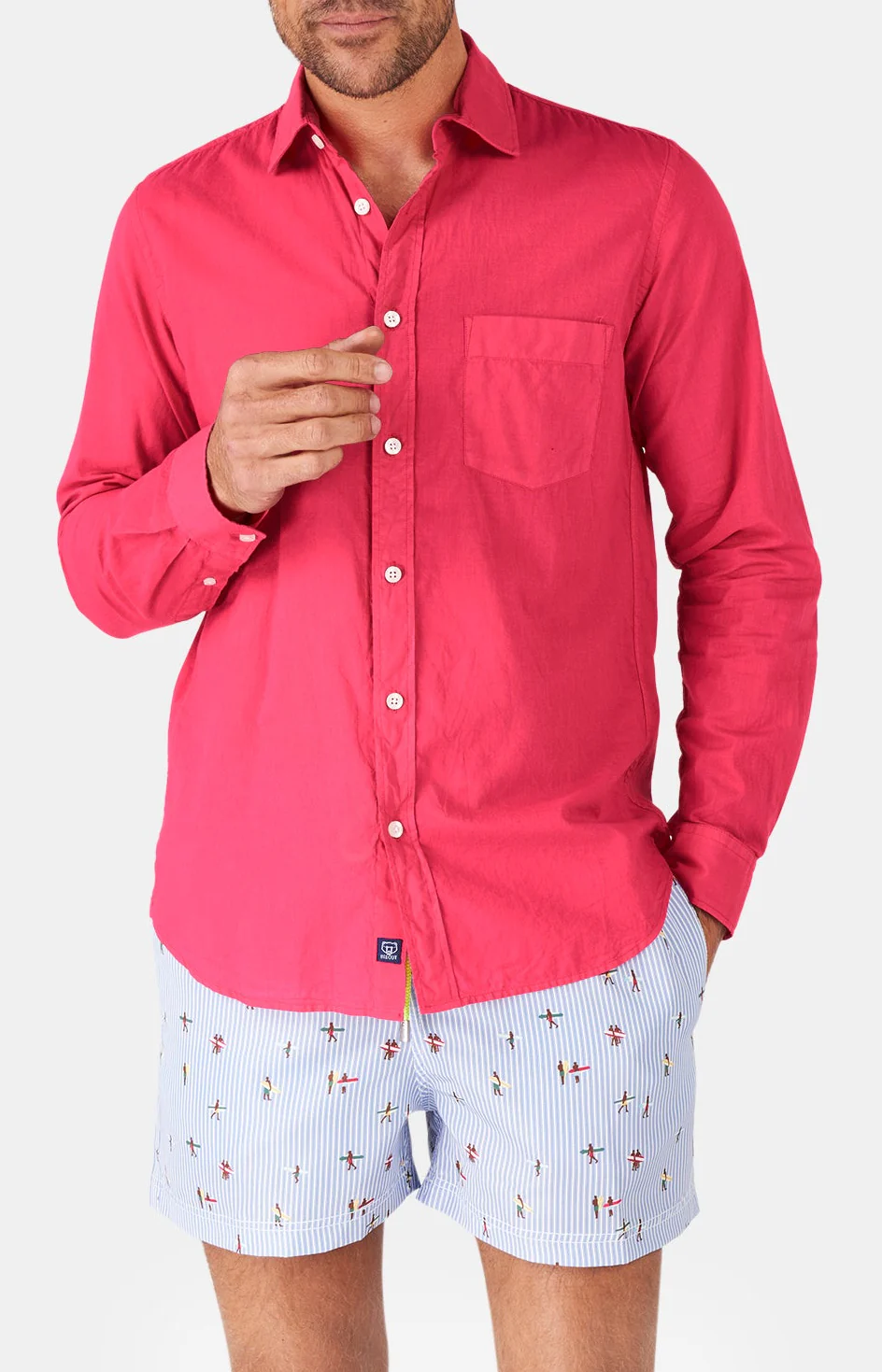 Chemise manches longues – Voile de coton Framboise